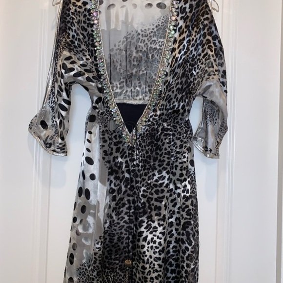 MERCEDES RIVERA SILK CRYSTAL LEOPARD PRINT ONE-OF-A-KIND  EMBELLISH DRESS - Picture 15 of 16